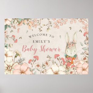  Bunny Woodland Girl Welcome Baby shower Poster