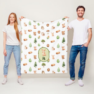 Bunny Woodland Waterverf Dieren Patroon Baby Fleece Deken