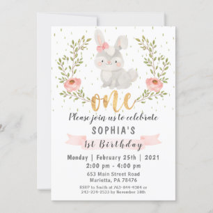 Bunny Woodland Wild One Birthday Party Uitnodiging
