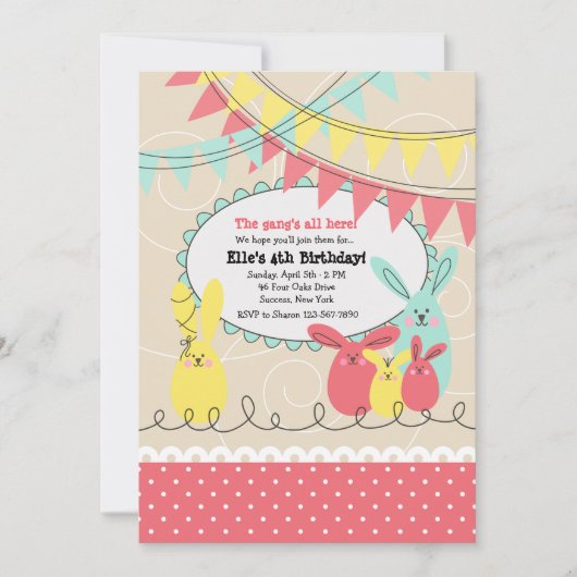 Bunny's Celebration Invitation Kaart (Voorkant)