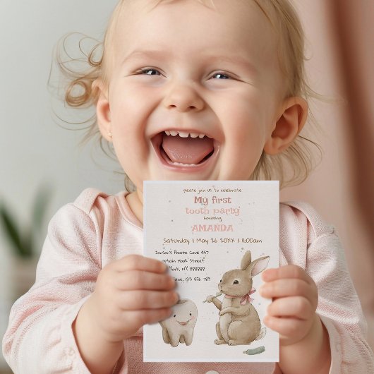 Bunny's meisje Eerste Tand Party Uitnodiging