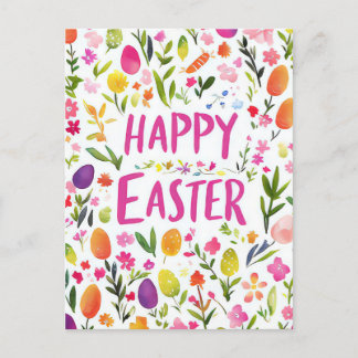 Bunte Aquarell Oster Postkarte mit Frühlingsblumen Briefkaart