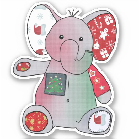 Bunter Weihnachtselefant Aufkleber Sticker (Voorkant)