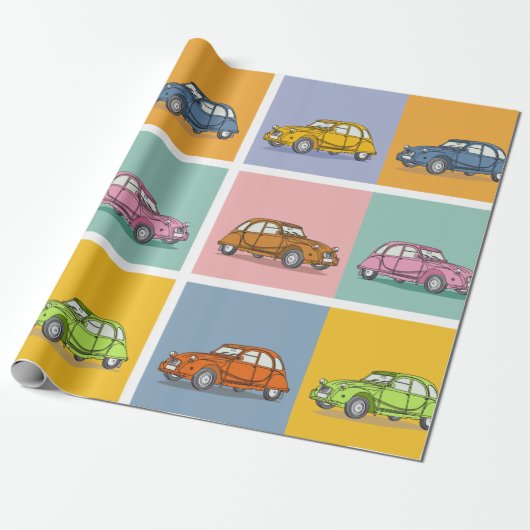 Buntes Oldtimer 2cv Ente Muster Cadeaupapier (Uitgerold)