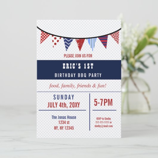 Bunting 4 juillet fête d'anniversaire Invitation (Debout devant)