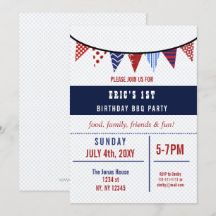 Bunting 4 juillet fête d'anniversaire Invitation