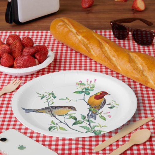 Bunting Birds on Branches Papieren Bordje (Picknick)