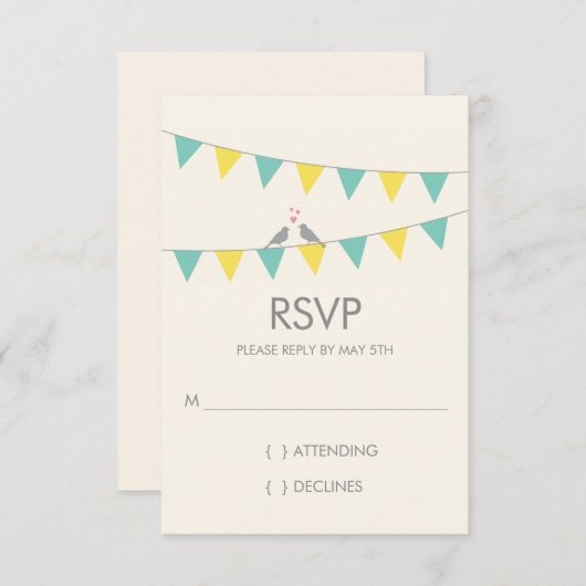 Bunting Inséparables mariage RSVP - bleu jaune (Devant / Derrière)