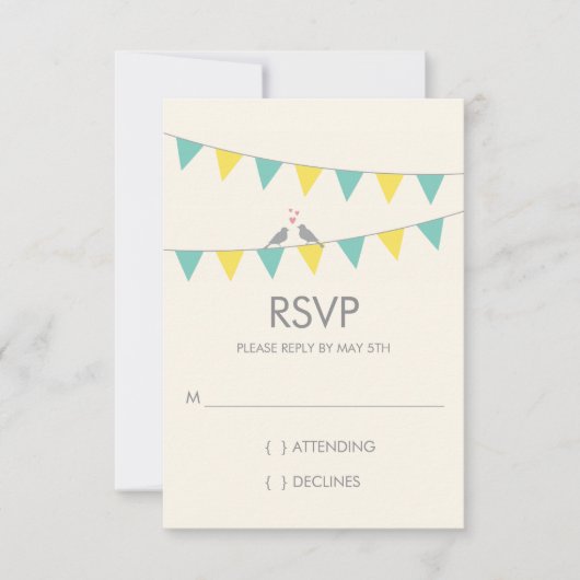 Bunting Tortelduifjes Wedding RSVP - Blue Yellow Kaartje (Voorkant)