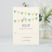 Bunting Tortelduifjes Wedding RSVP - Blue Yellow Kaartje (Staand voorkant)