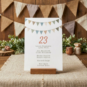Bunting trouwtafel nummer kaart gastennaam lijst
