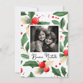 Buon Natale Christmas Card Festive Holly Art Kaart