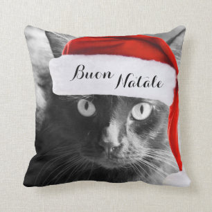 Buon Natale, coussin italien de Noël de chat