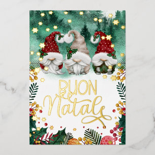 Buon Natale Cute Gnomes Stars Forest Foto Folie H Feestdagenkaart