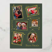 Buon Natale Doodle Lijst Multi Foto Folie Feestdagenkaart (Voorkant)