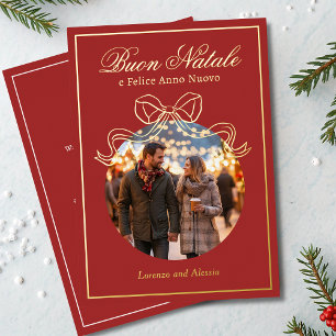 Buon Natale e Felice Anno Nuovo Coquette Bow Foto Folie Feestdagenkaart
