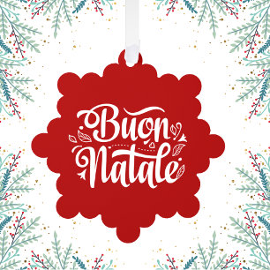 Buon Natale Eenvoudig Rood Label Ornament Kaart