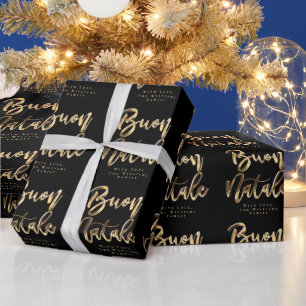 Buon Natale Elegant Black Gold Script Italiaans Cadeaupapier