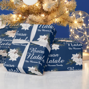Buon Natale Italiaans Vrolijk Kerstblauw Cadeaupapier