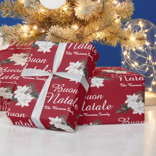 Buon Natale Italiaans Vrolijk Kerstrood Cadeaupapier