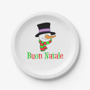 Buon Natale Italiaanse vrolijke kerst sneeuwman Papieren Bordje