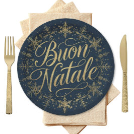 Buon Natale Italian Christmas - Navy & Gold Papieren Bordje
