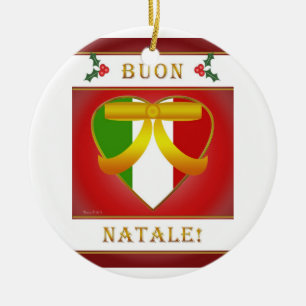 Buon Natale Italien Drapeau Coeur - Ornement Ronde