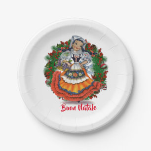 Buon Natale Merry: Italiaanse Retro Doll Papieren Bordje