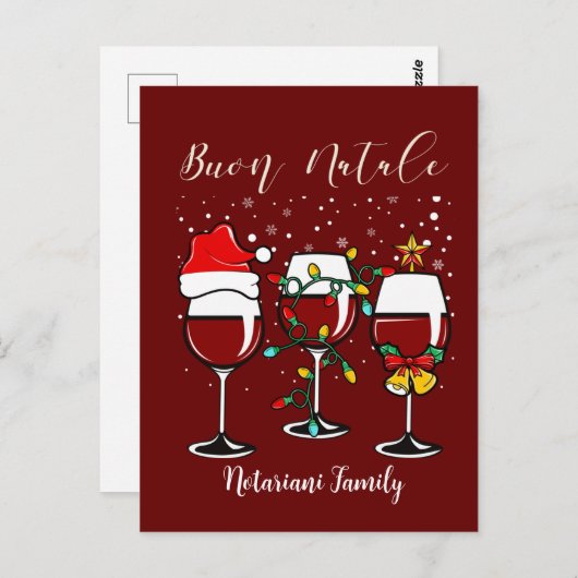 Buon Natale Merry kerstwijn met lichte verlichting Briefkaart (Voorkant / Achterkant)