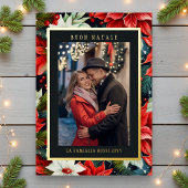 Buon Natale Red Poinsettia Bloemenfoto Folie Feestdagenkaart