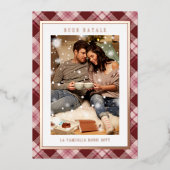 Buon Natale Roze Rood Plaid Tartan Foto Folie Feestdagenkaart (Voorkant)