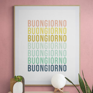 Buongiorno Italiaans Hallo Typografie Cute Colorfu Poster