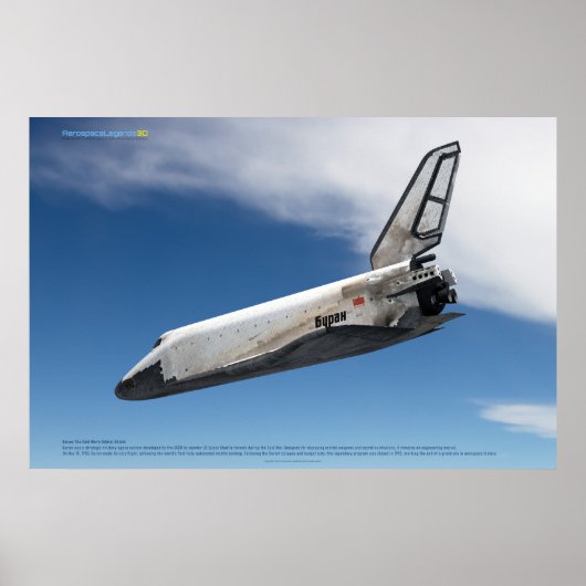 Buran-ruimtevliegtuig dat door wolken daalt poster (Voorkant)