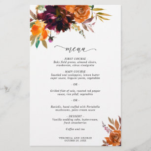 Burange Burgundy Rustic Menu Mariage
