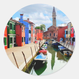 Burano, Italië — Italiaanse Colorful Houses & Boat Ronde Sticker