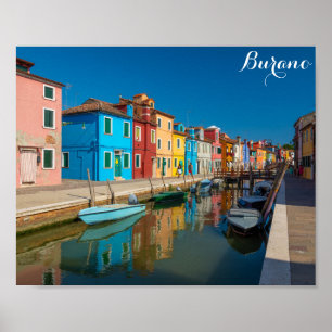 Burano Italy Colorful Houses on Canal Poster