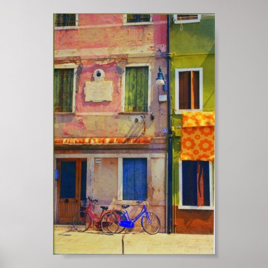 Burano Italy Street Scene Venice Poster Print (Voorkant)