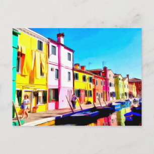 Burano, schilderij van de waterverf van Venetië Briefkaart