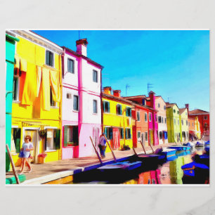 Burano, schilderij van de waterverf van Venetië Flyer