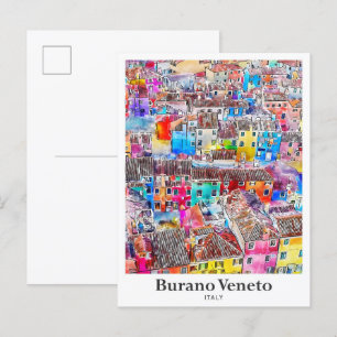 Burano Veneto Italië Reizen Waterverf Hand geteken Briefkaart