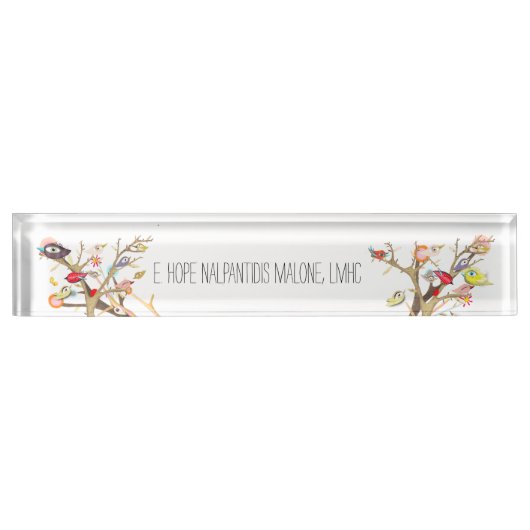 Bureau acrylique Nom Plaque Whimsy Birds (Devant)