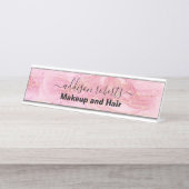 Bureau d'aquarelle rose moderne Nom Plaque (Devant)