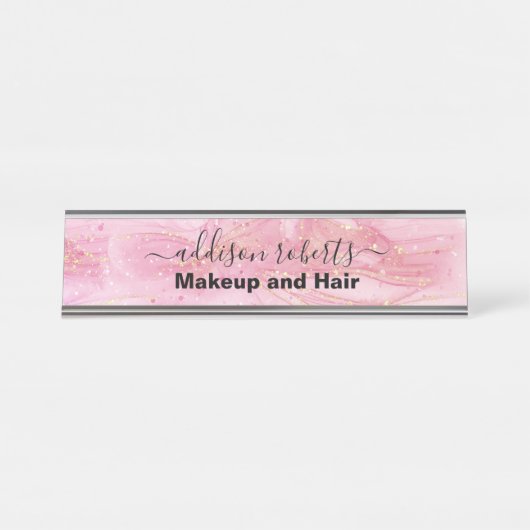 Bureau d'aquarelle rose moderne Nom Plaque (Devant)