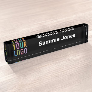 Bureau en acrylique noir Nom Plaque Business Logo 
