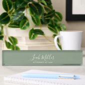 Bureau Vert Sage Professionnel Plaque Nom