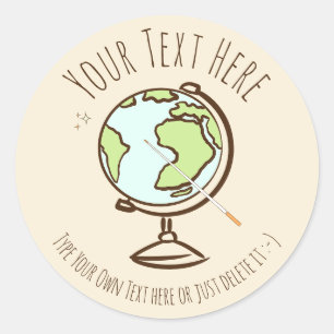 Bureau Wereldbol. Leraar Geografie. Cadeau sjabloo Ronde Sticker