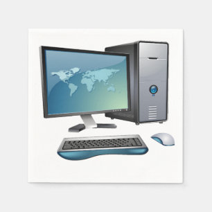 Bureaubladcomputer met monitor, toetsenbord en mui servetten