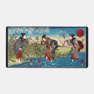 Bureaumat met drie Japanse dames die rivier overst