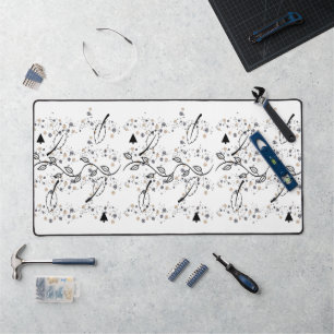 Bureaumat zwart bladeren bloemig