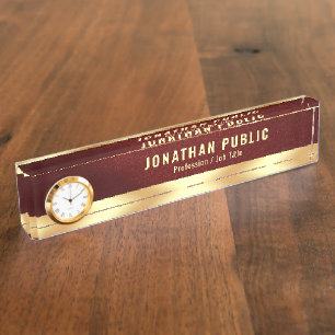 Bureaunaambord met klok Elegant Luxueus Goud Naambordje